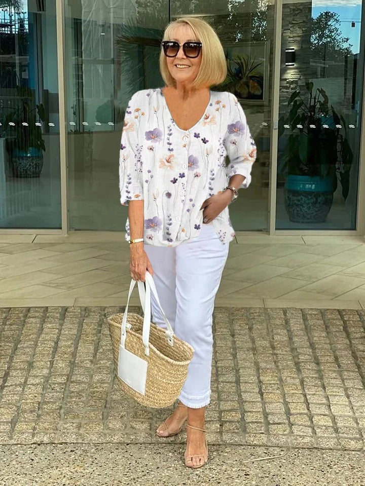 Barbara™ | Baumwolle und Leinen Blumenoberteil