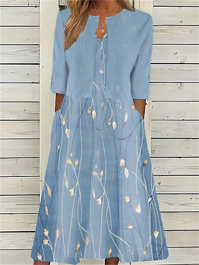 Elise™ - Blumen Zweiteiliges Midi-Kleid