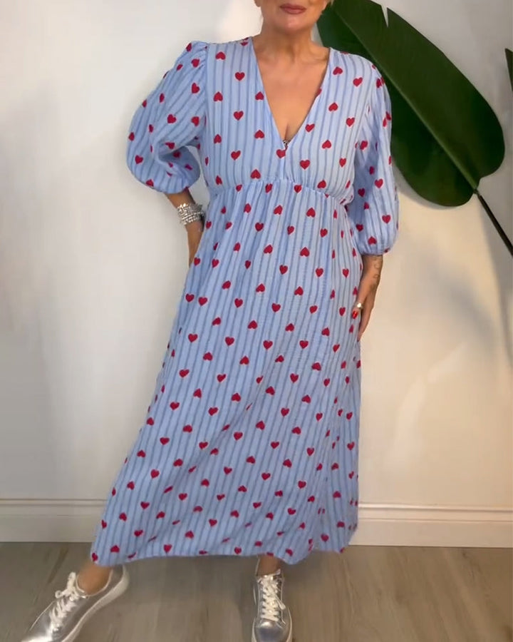 Belle™ – Elegantes V-Ausschnitt Kleid mit Herzmuster