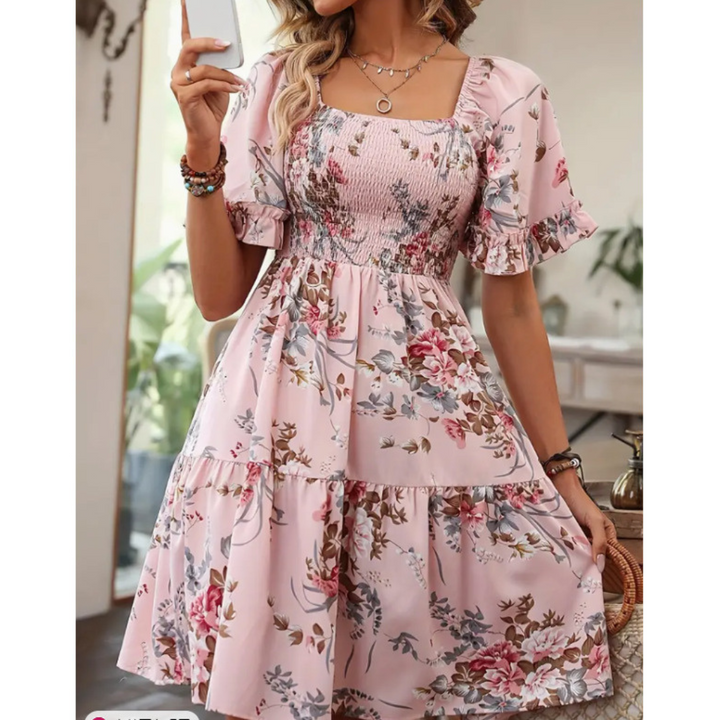 Isolde™ – Vintage Floral Flounce Sleeve Sommerkleid
