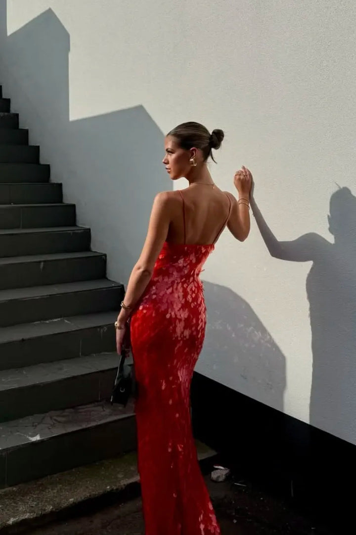 Kalea - Glitzer Pailletten Rückenfreies Trägerkleid