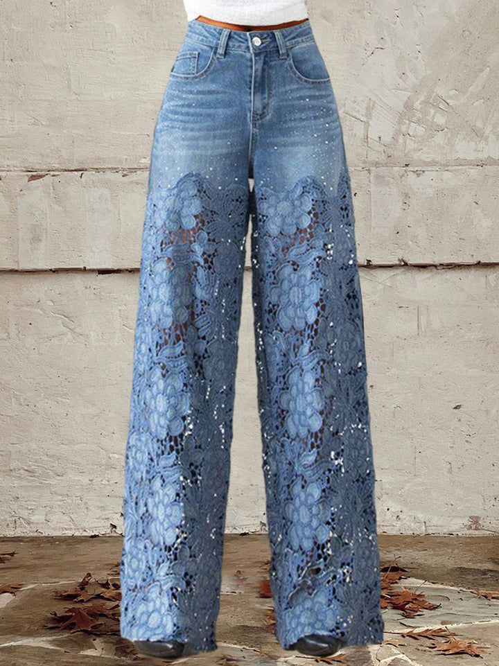 Celeste™ - Spitzen- & Patchwork-Mid-Rise-Jeans
