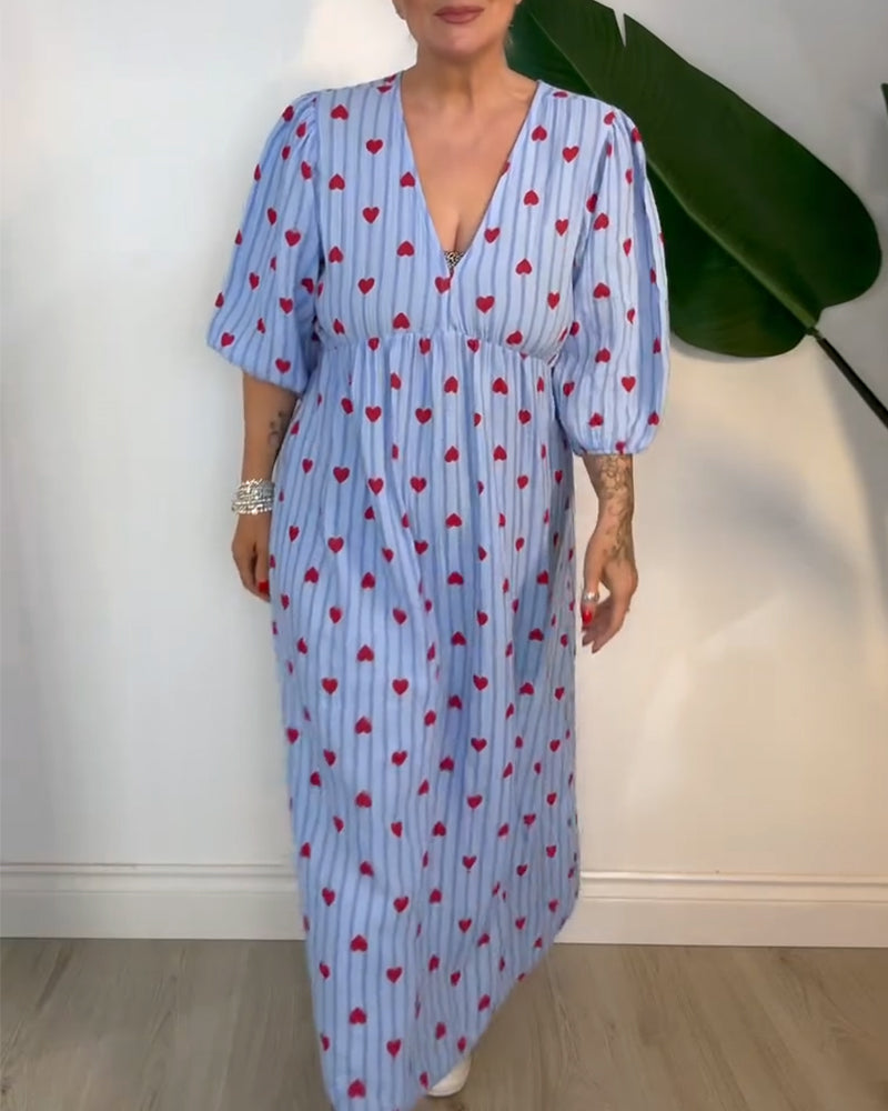 Belle™ – Elegantes V-Ausschnitt Kleid mit Herzmuster
