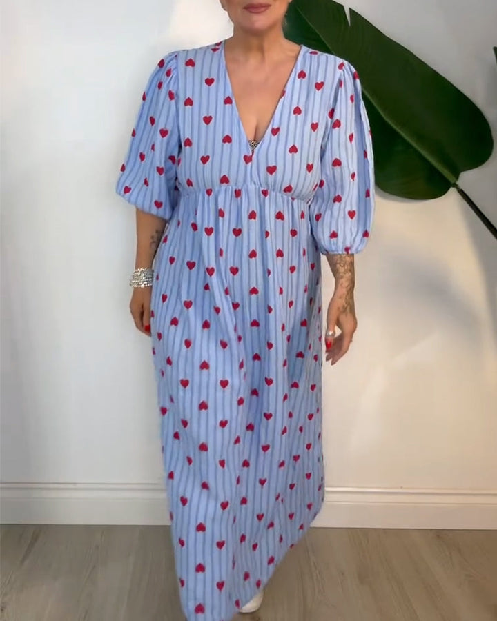 Belle™ – Elegantes V-Ausschnitt Kleid mit Herzmuster