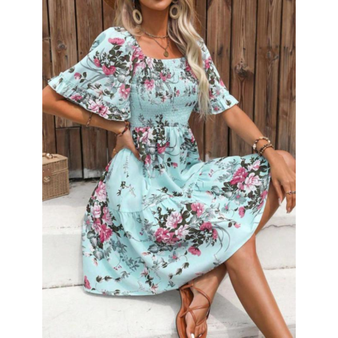 Isolde™ – Vintage Floral Flounce Sleeve Sommerkleid