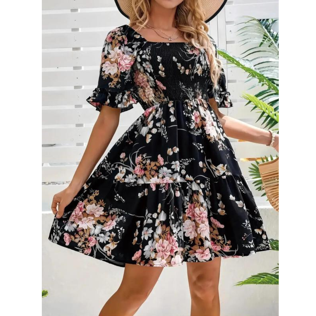 Isolde™ – Vintage Floral Flounce Sleeve Sommerkleid