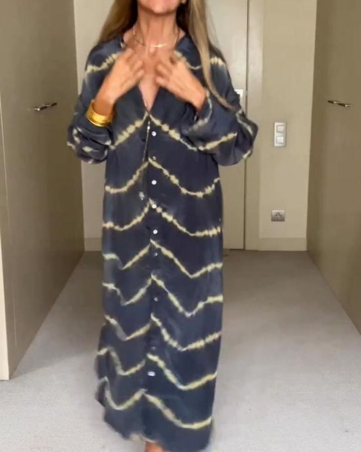 Bella™ – Boho-Streifen Maxikleid mit langen Ärmeln