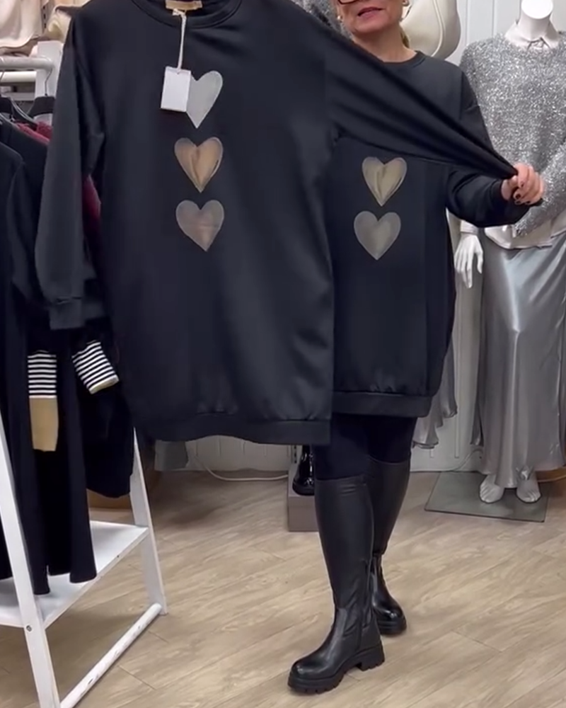 Francine™ - Damen Langarm Herzmuster Sweatshirt