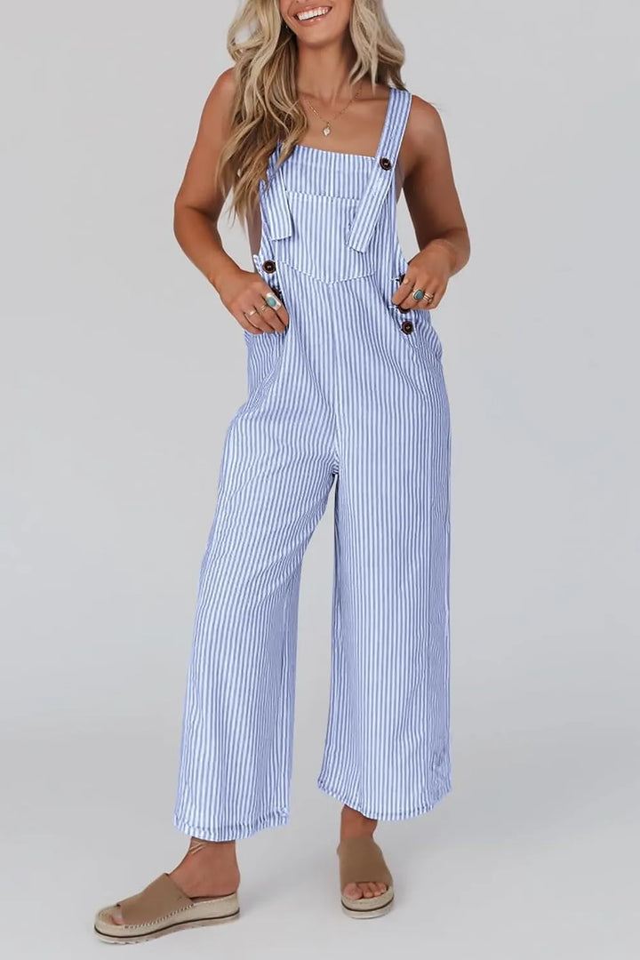 Erin™ - Damen Button Gestreifter Weitbeiniger Jumpsuit