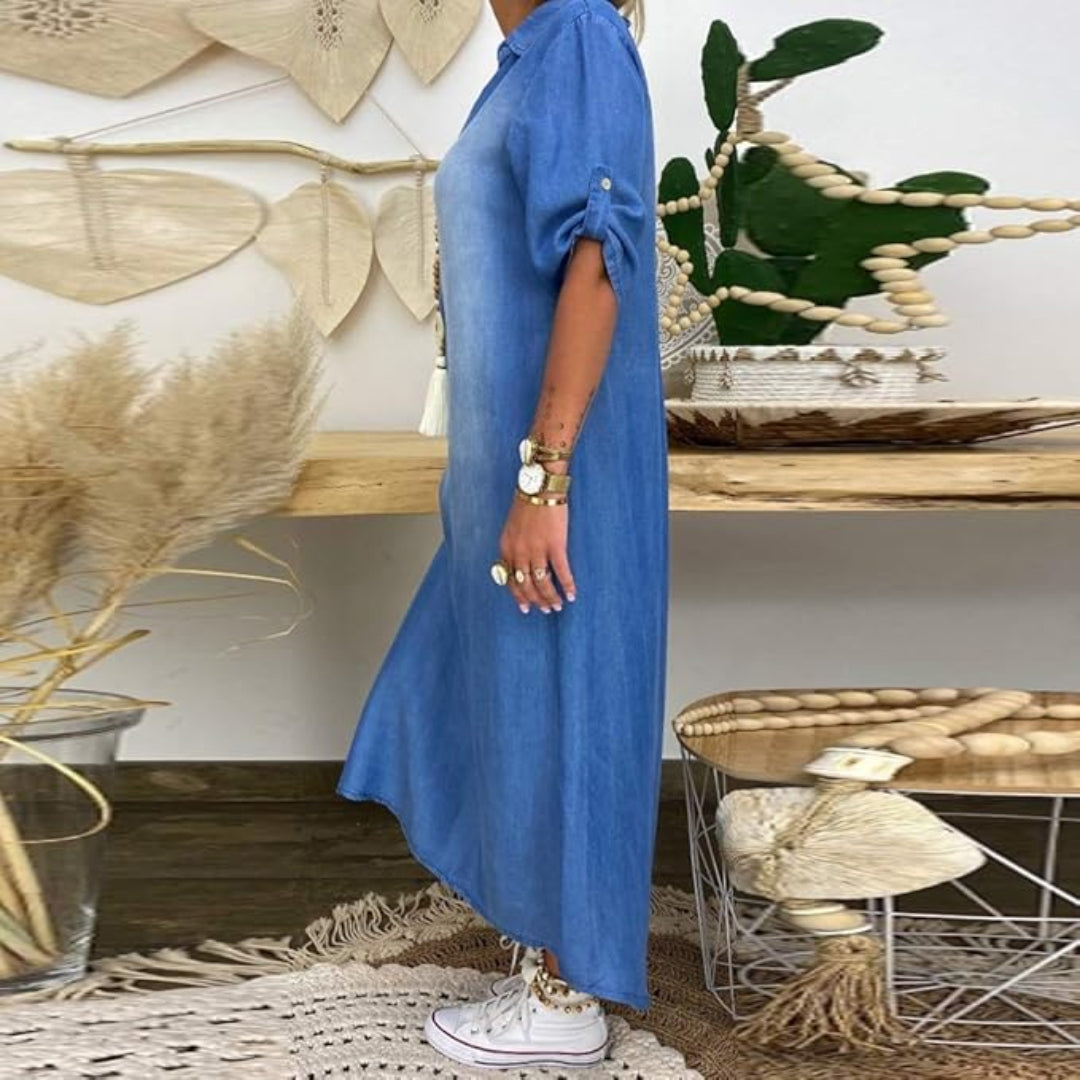 Ilse™ - Sommer V-Ausschnitt Halb Denim Kleid