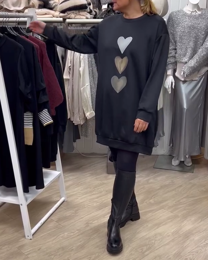 Francine™ - Damen Langarm Herzmuster Sweatshirt