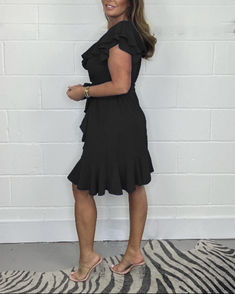 Rachel™ - Elegantes V-Ausschnitt Rüschenkleid