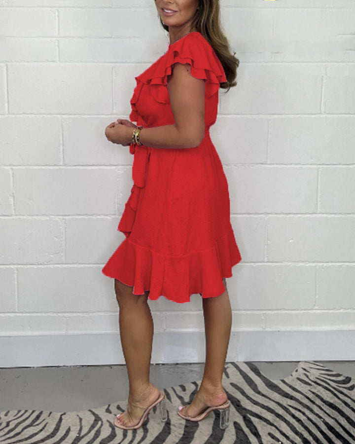 Rachel™ - Elegantes V-Ausschnitt Rüschenkleid