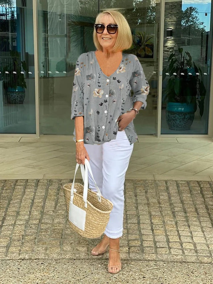 Barbara™ | Baumwolle und Leinen Blumenoberteil