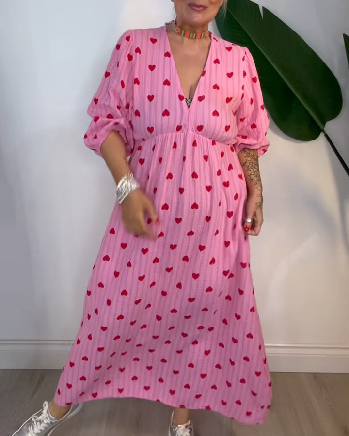 Belle™ – Elegantes V-Ausschnitt Kleid mit Herzmuster
