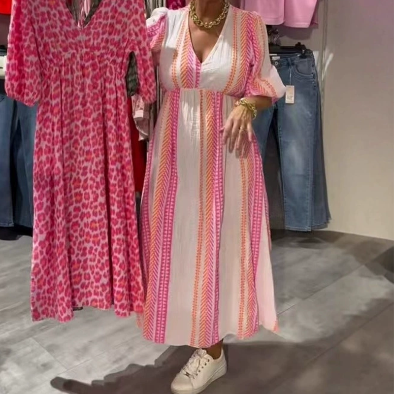 Avenia™ - Gedrucktes V-Ausschnitt Kleid