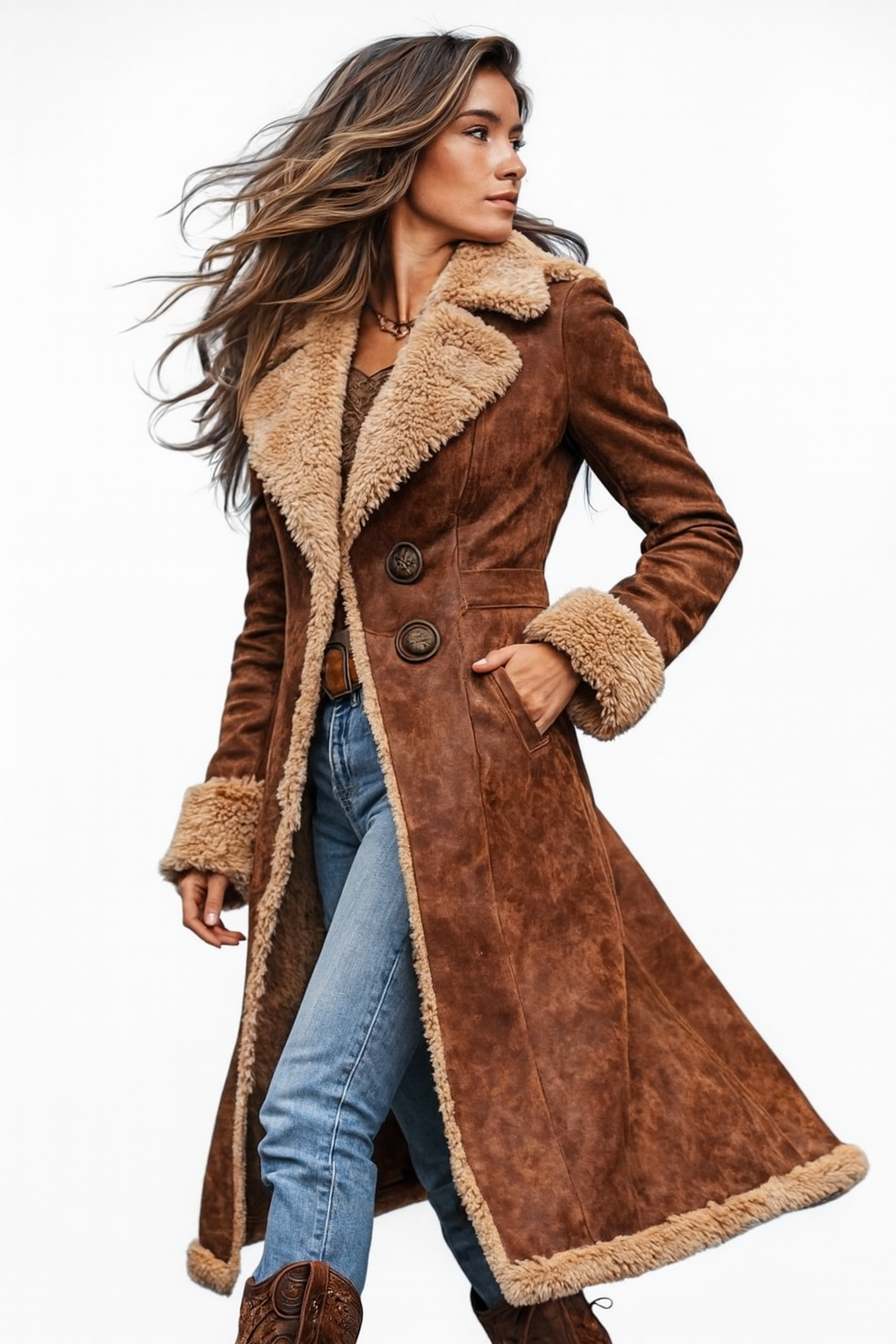 JANE – KLASSISCHER MANTEL AUS WILDLEDER IM SHEARLING-LOOK