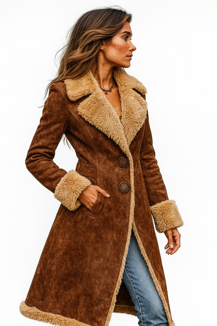 JANE – KLASSISCHER MANTEL AUS WILDLEDER IM SHEARLING-LOOK