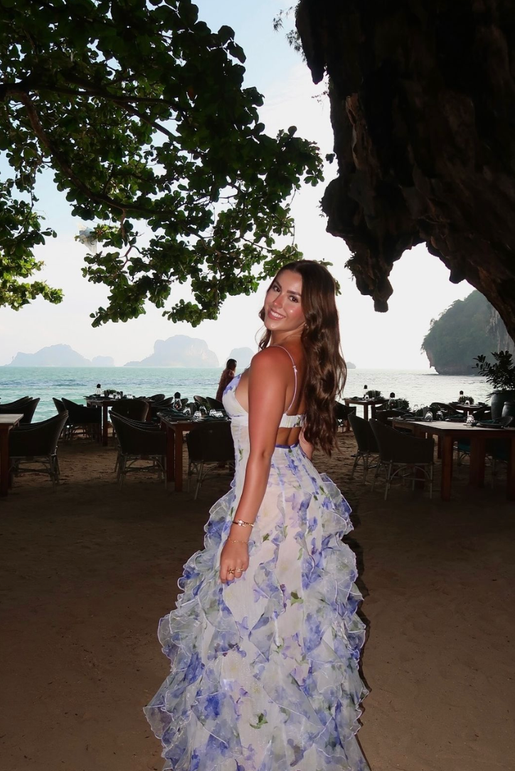 Gloria - Floral Cut-Out Split Strand Maxi Kleid