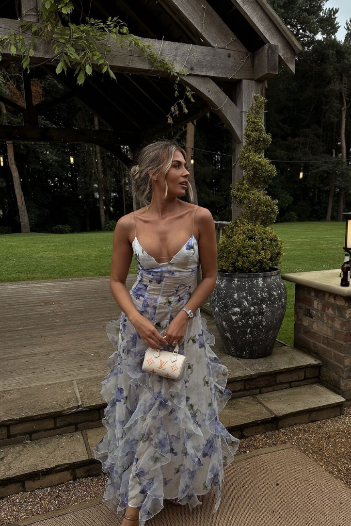 Gloria - Floral Cut-Out Split Strand Maxi Kleid