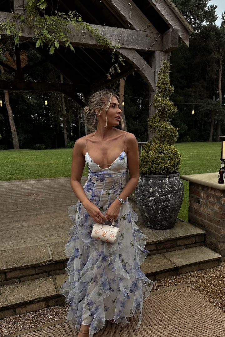 Gloria - Floral Cut-Out Split Strand Maxi Kleid