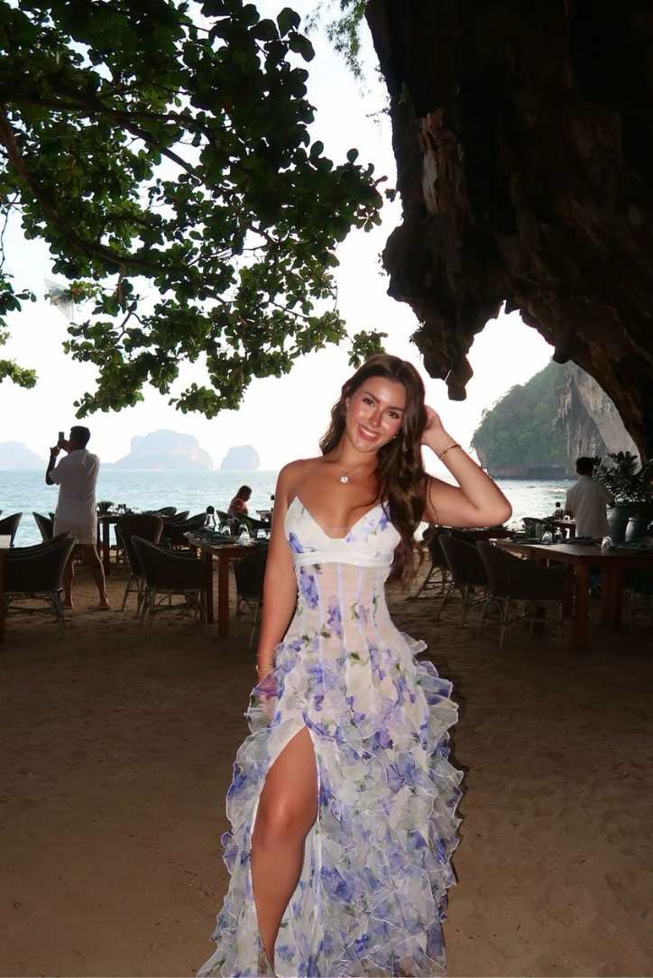 Gloria - Floral Cut-Out Split Strand Maxi Kleid