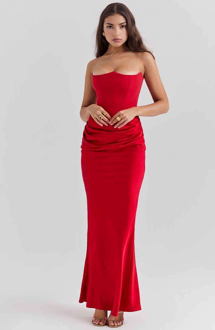 Hera - Elegantes Retro-Einfarbiges Trägerloses Partykleid