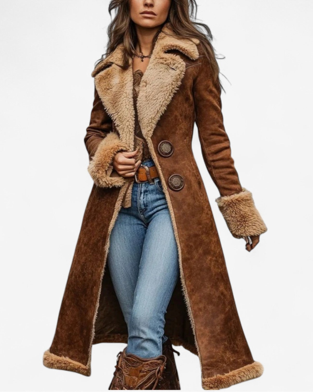 JANE – KLASSISCHER MANTEL AUS WILDLEDER IM SHEARLING-LOOK