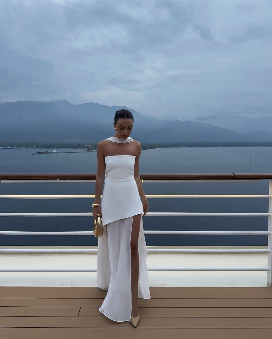 Ariadne - Strapless Patchwork Mesh Asymmetrisches Maxikleid