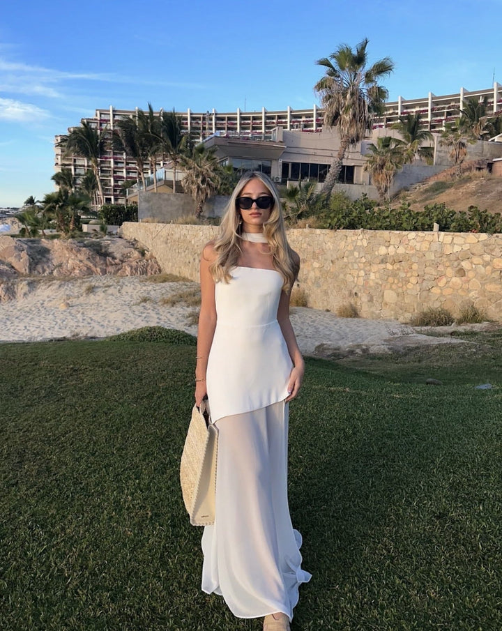 Ariadne - Strapless Patchwork Mesh Asymmetrisches Maxikleid