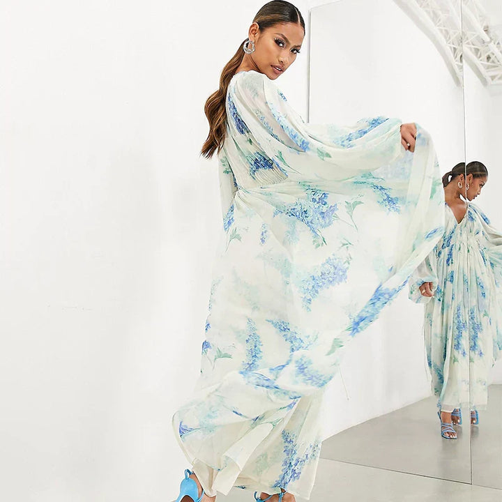 Nora – Blaues Ozean Maxi Kleid