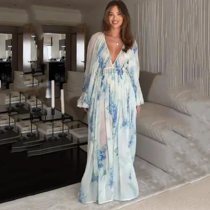 Nora – Blaues Ozean Maxi Kleid