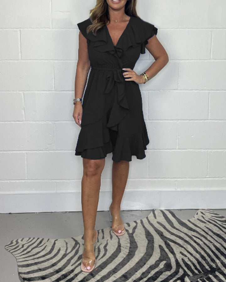 Rachel™ - Elegantes V-Ausschnitt Rüschenkleid