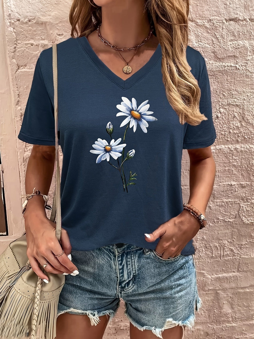 Celine™ - Floral V-Ausschnitt T-Shirt