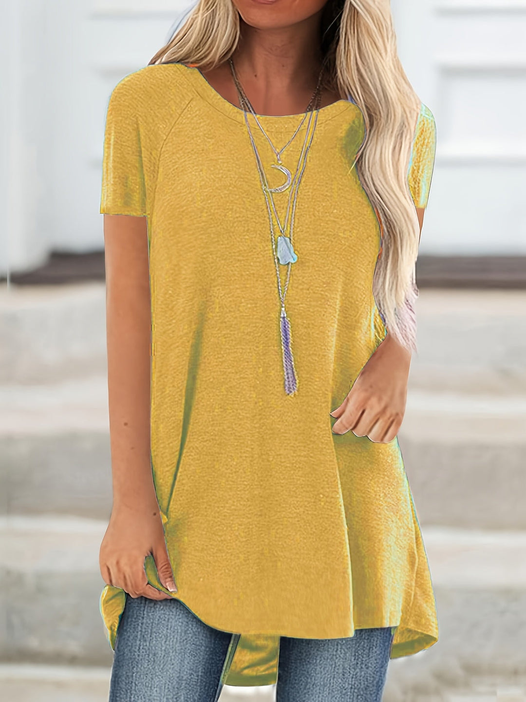 Faye™ - Lässiges Longline Crew Neck T-Shirt