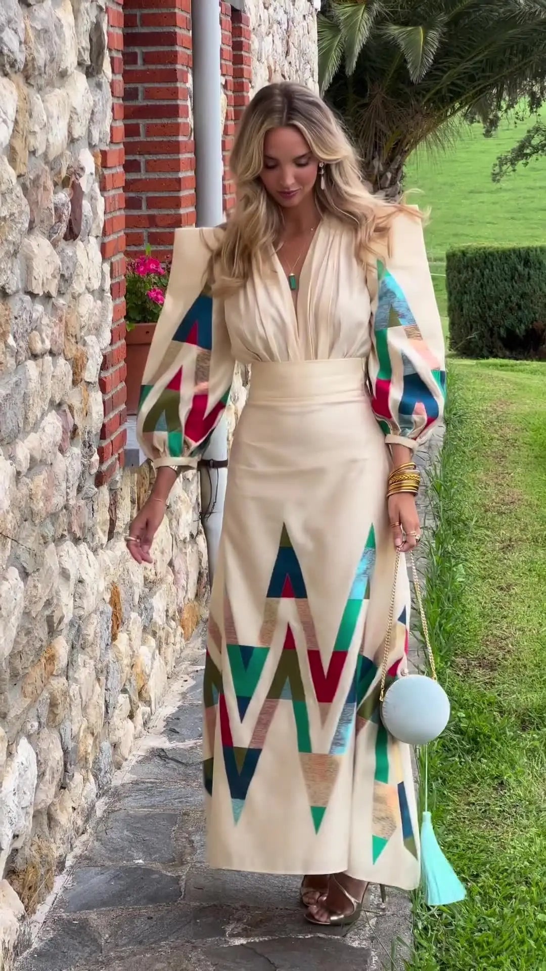 Eleni™ – Bedrucktes V-Ausschnitt 2-Teiliges Set