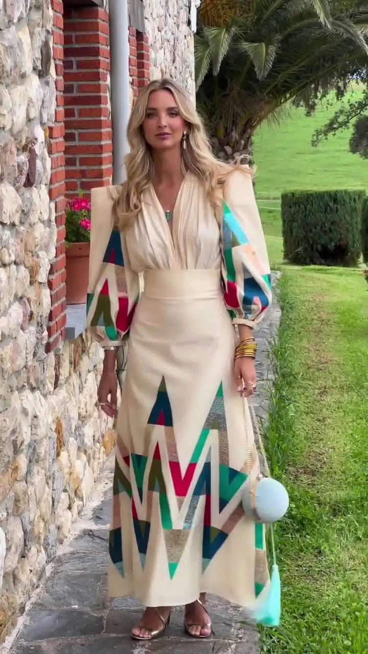 Eleni™ – Bedrucktes V-Ausschnitt 2-Teiliges Set