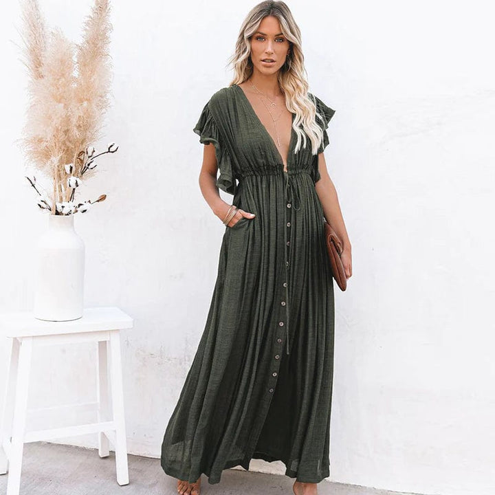 Esmee™ - Maxi Dunkelgrüne Ibiza Kleid