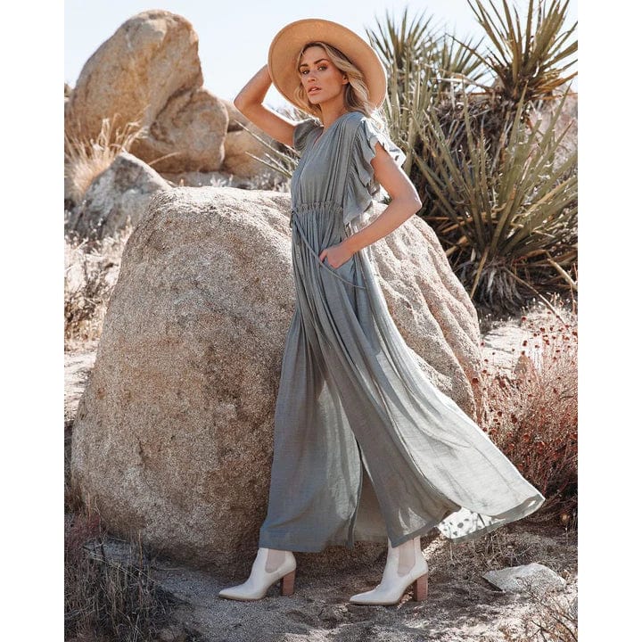 Sara™ Maxi Grün/Graue Ibiza Kleid