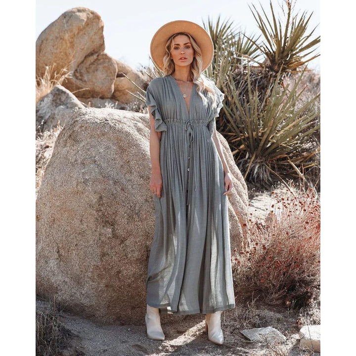 Sara™ Maxi Grün/Graue Ibiza Kleid