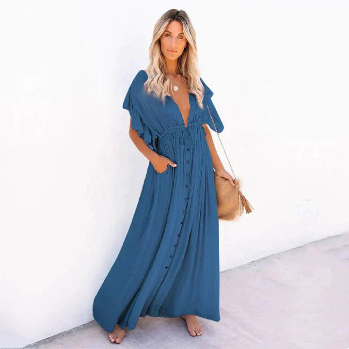 Anouk™ - Maxi Marineblaue Ibiza Strandkleid