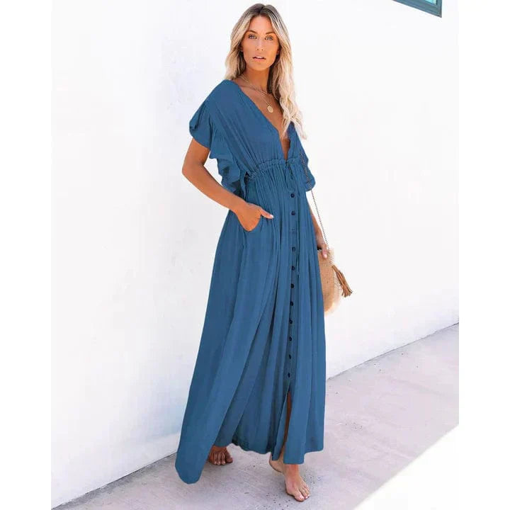 Anouk™ - Maxi Marineblaue Ibiza Strandkleid