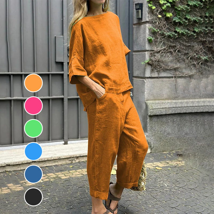 Rebecca™ – Lässiges Baumwoll-Leinen Zweiteiler-Set