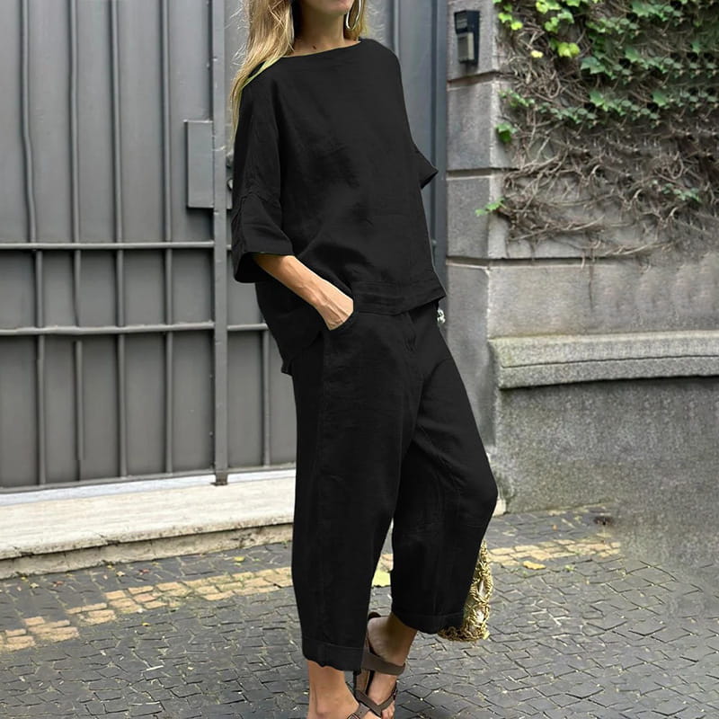 Rebecca™ – Lässiges Baumwoll-Leinen Zweiteiler-Set