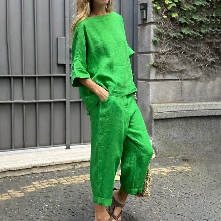 Rebecca™ – Lässiges Baumwoll-Leinen Zweiteiler-Set