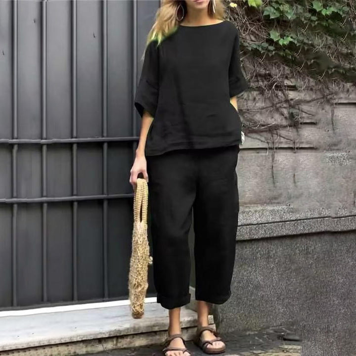 Rebecca™ – Lässiges Baumwoll-Leinen Zweiteiler-Set