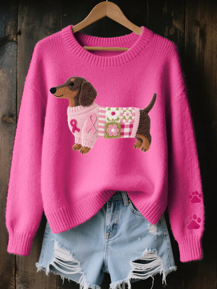 LILLIAN – PATCHWORK-STRICKPULLOVER MIT DACHSHUND-MOTIV