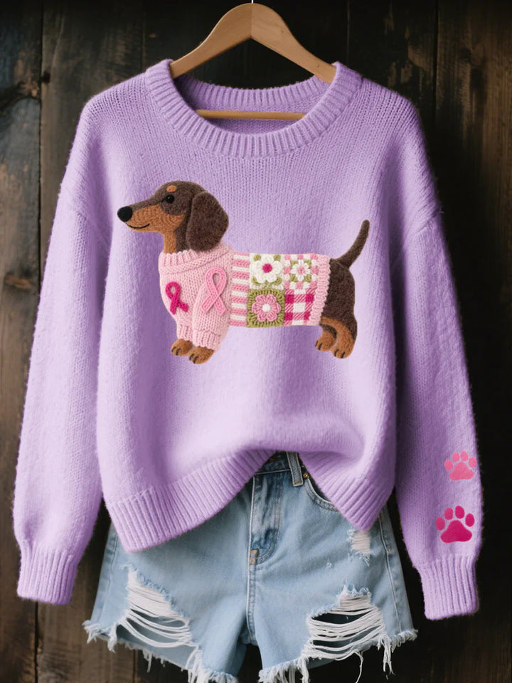 LILLIAN – PATCHWORK-STRICKPULLOVER MIT DACHSHUND-MOTIV