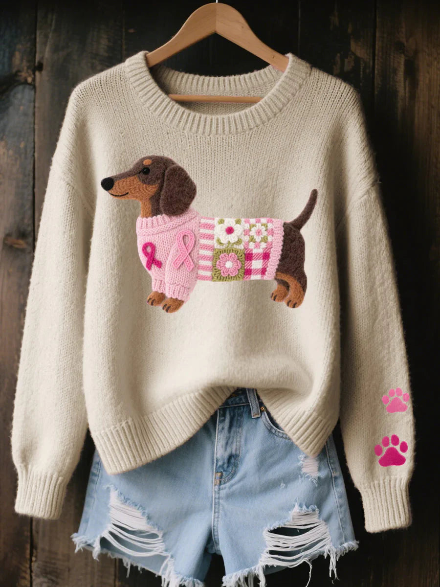 LILLIAN – PATCHWORK-STRICKPULLOVER MIT DACHSHUND-MOTIV