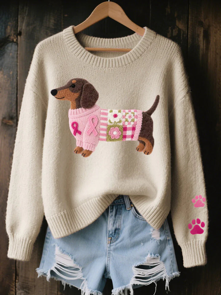 LILLIAN – PATCHWORK-STRICKPULLOVER MIT DACHSHUND-MOTIV